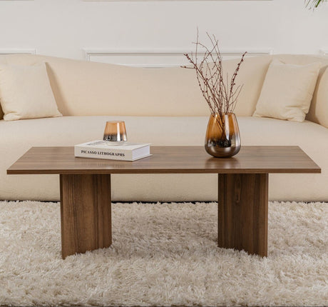 Table basse rectangulaire Siban aspect noyer - 119x60 cm
