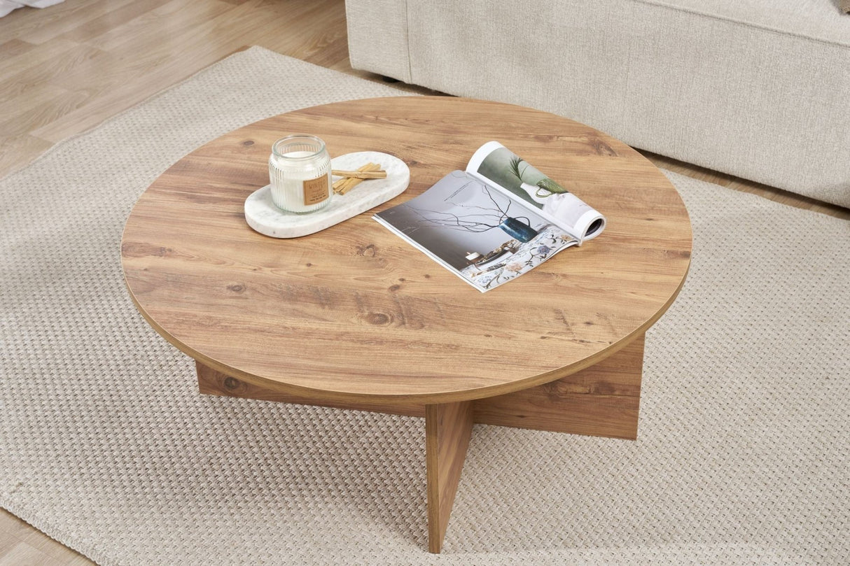Table basse ronde Dakota en bois de pin mélamine 90x90x40 cm