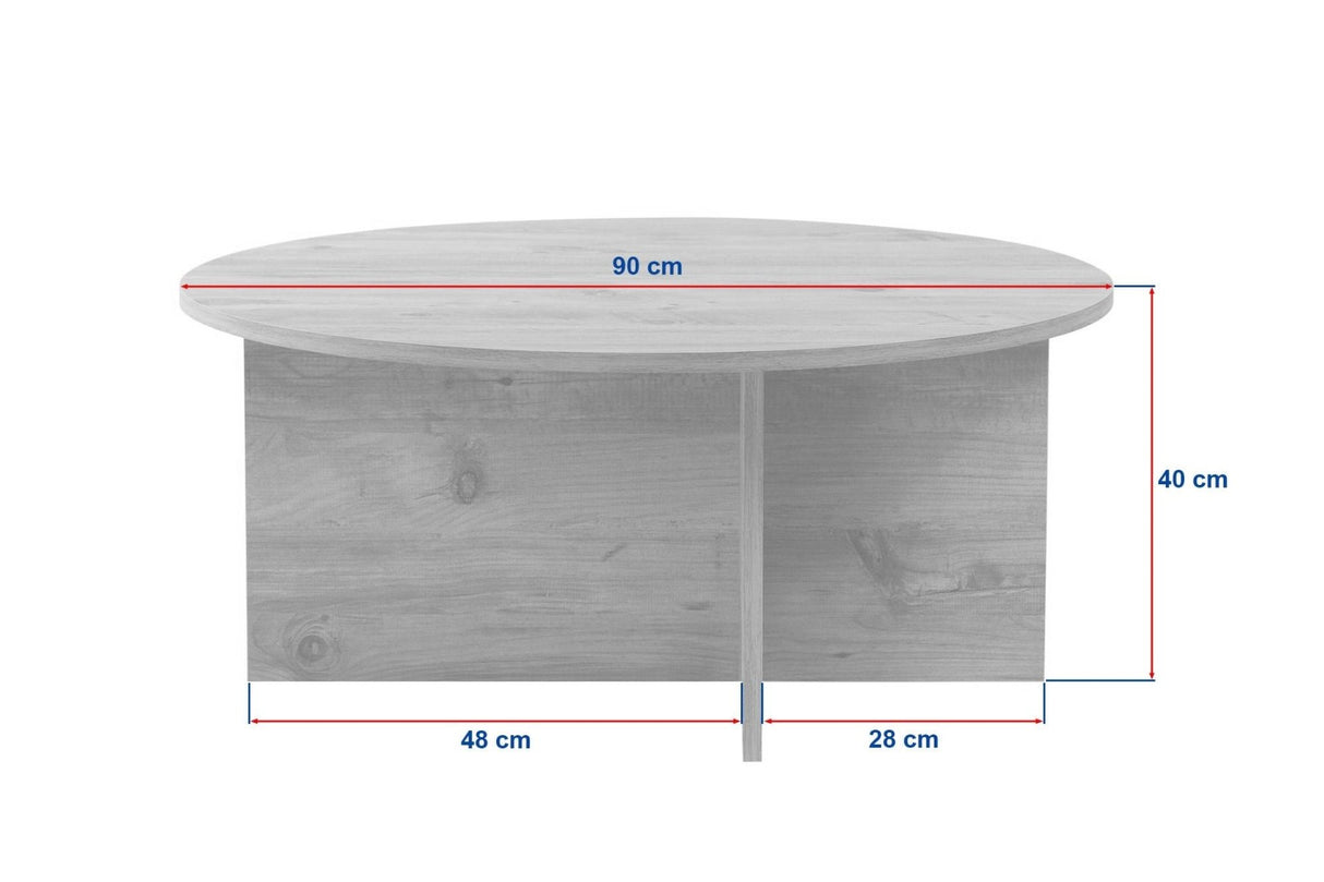 Table basse ronde Dakota en bois de pin mélamine 90x90x40 cm