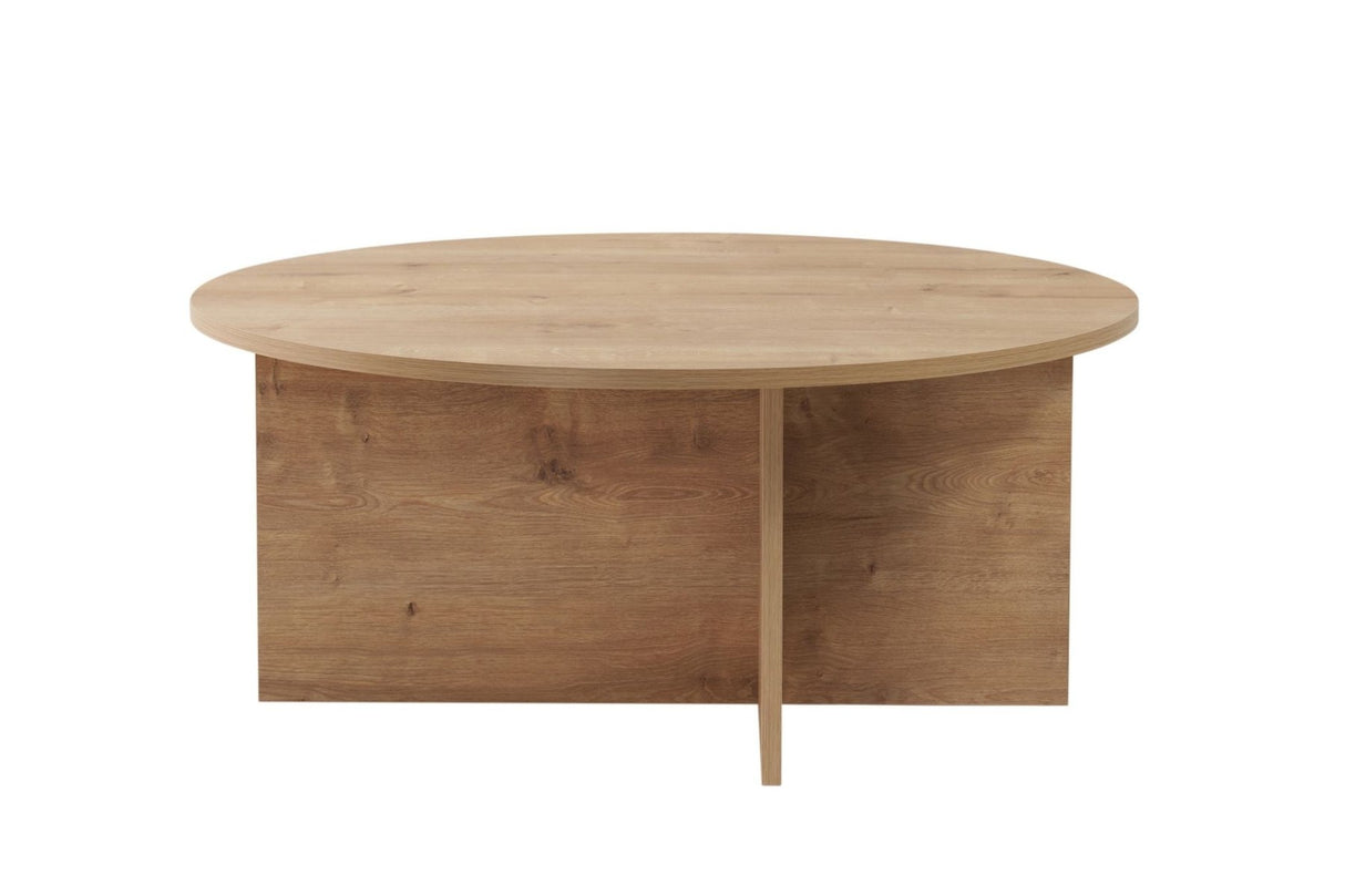 Table basse ronde Dakota en mélamine chêne 90x90x40 cm
