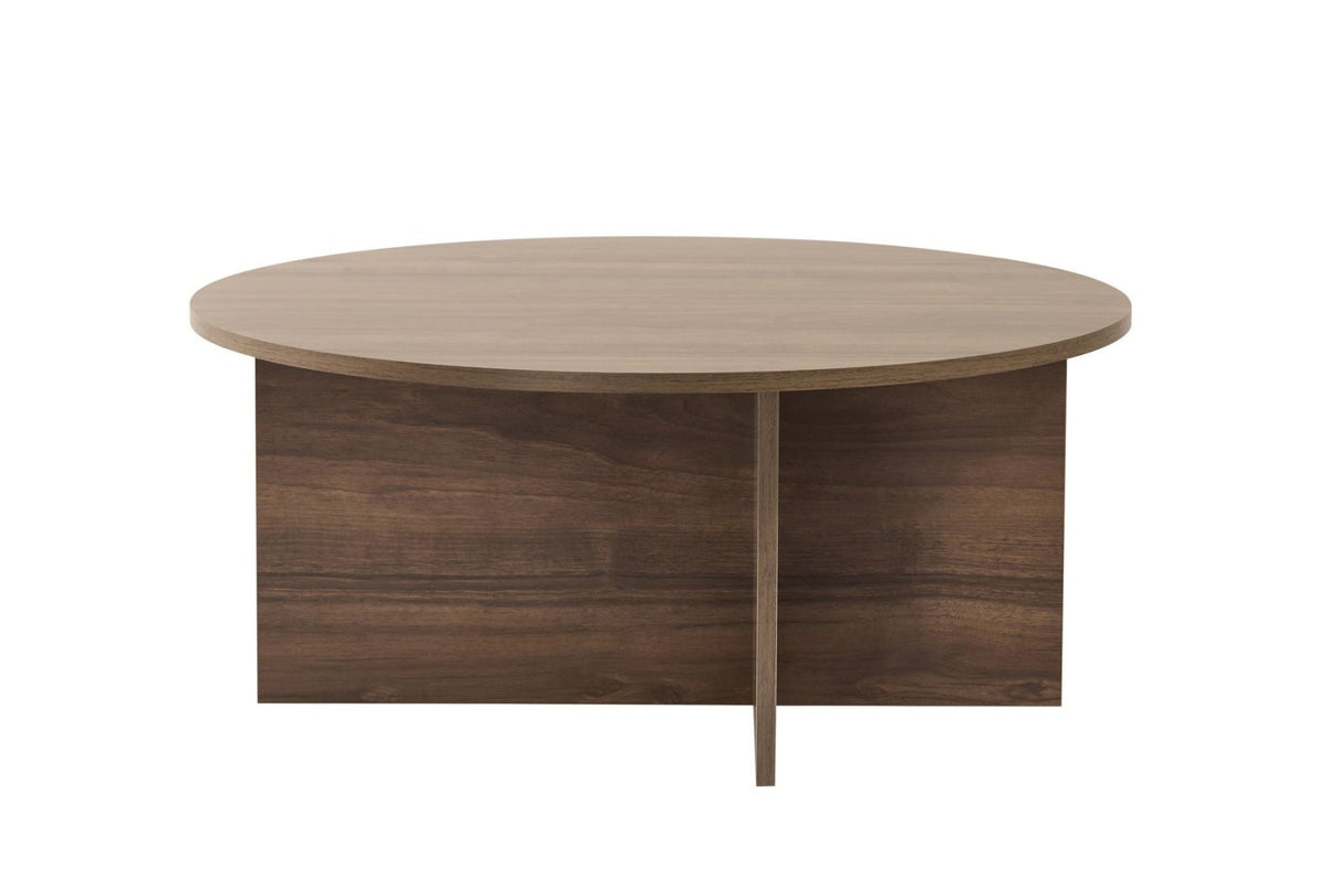 Table basse ronde Dakota en noyer en mélamine 90x90x40 cm