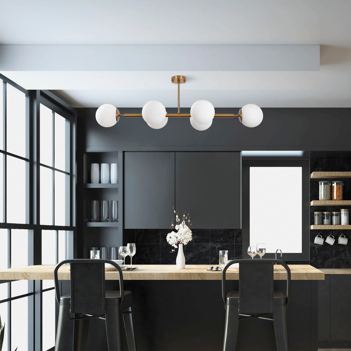 Suspension 6 lumières en bronze avec verre Radiance