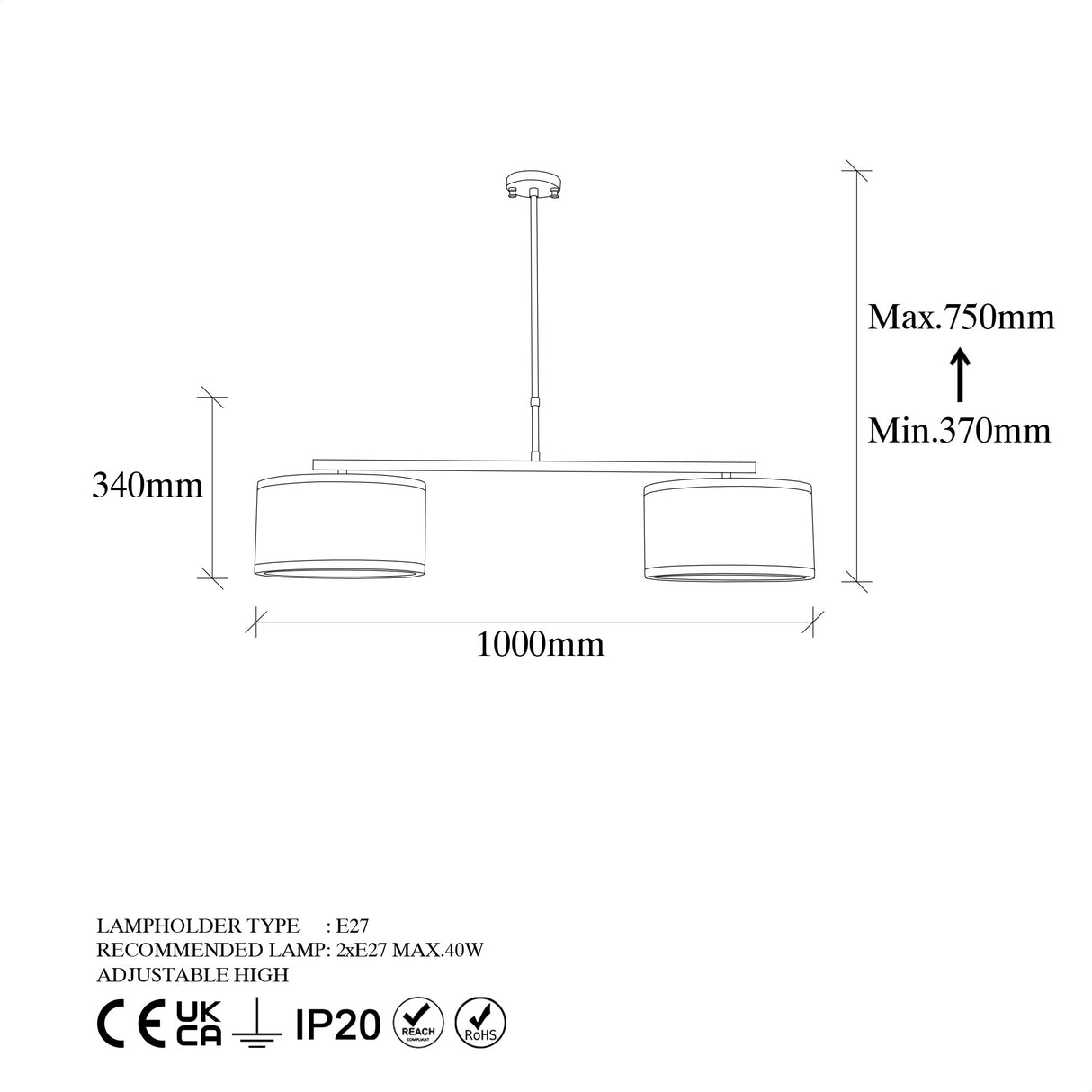 Suspension 2 lumières couleur bronze tissu Frost