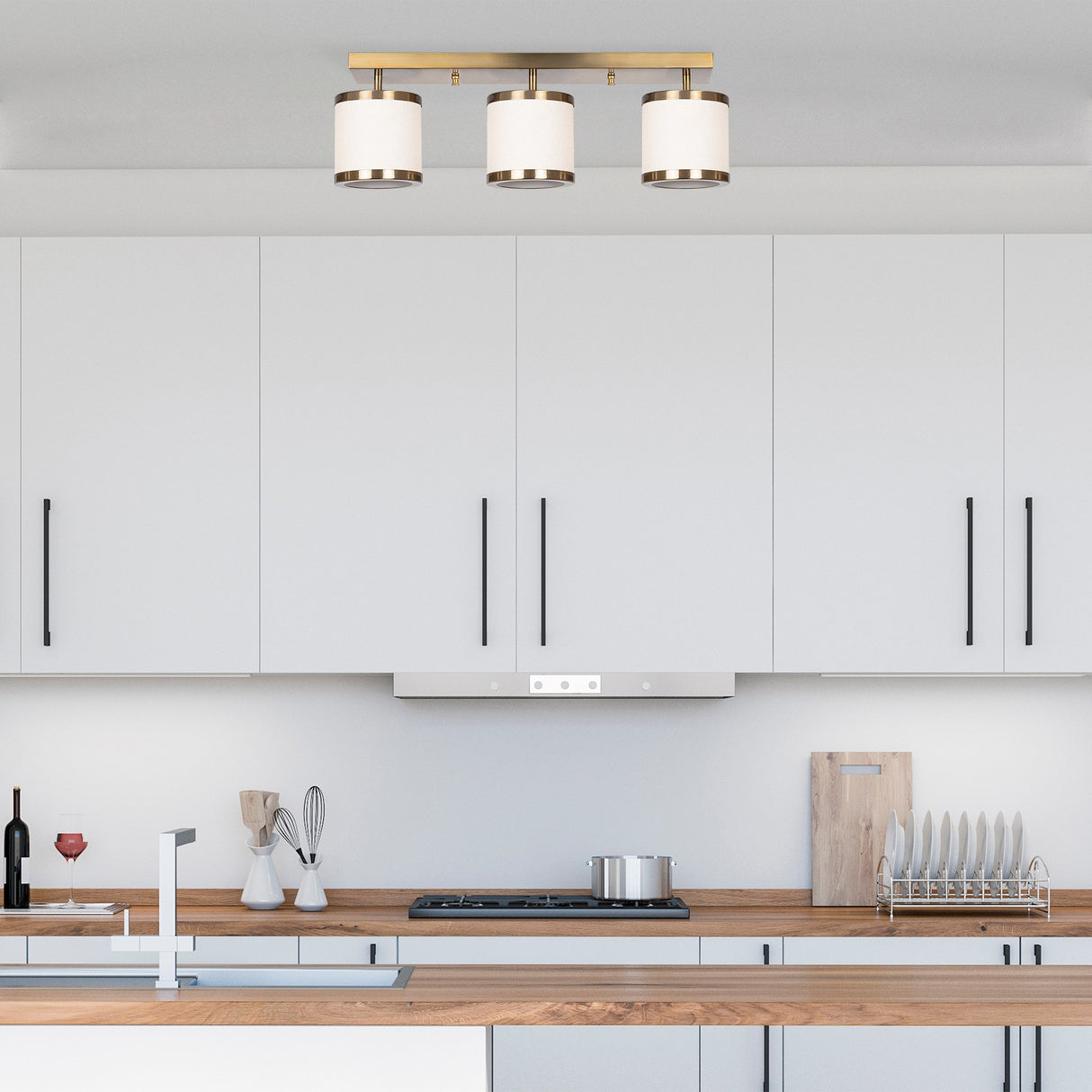 Suspension 3 lumières Couleur bronze Tissu Givré