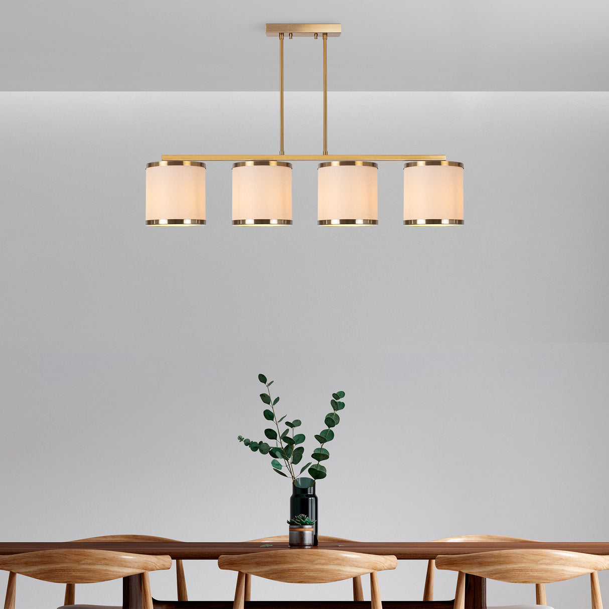 Suspension 4 lumières couleur bronze en tissu Frost