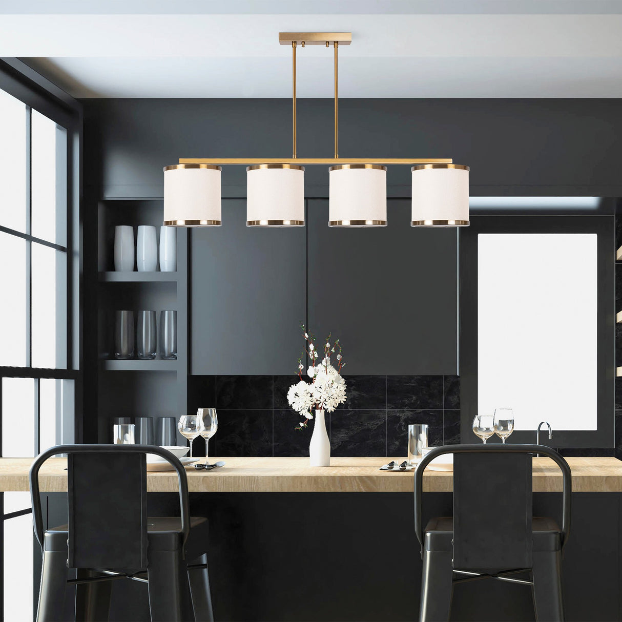 Suspension 4 lumières couleur bronze en tissu Frost