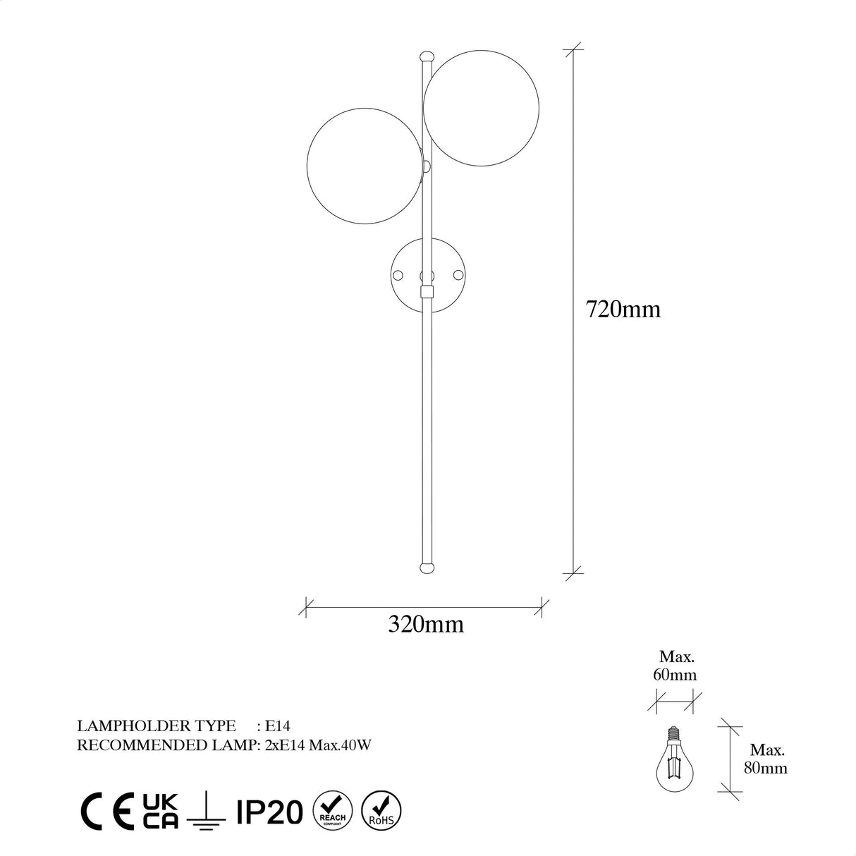 Applique 2 lumières Or Verre Radiance