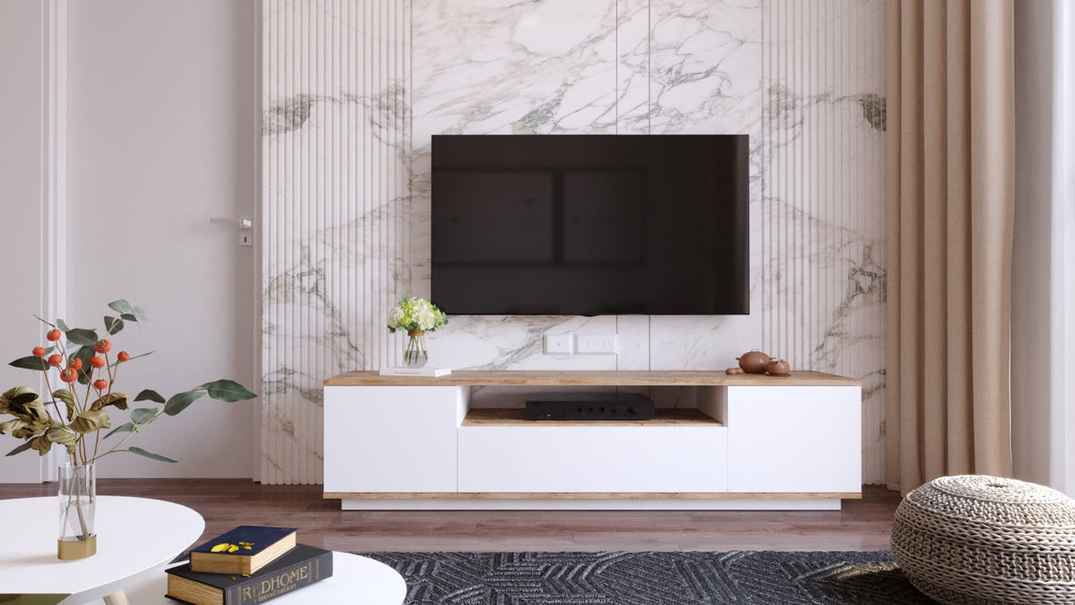 Meubles de télévision Salerne Atlantique Pine Wit Melamine 180x44.6x44.5 cm