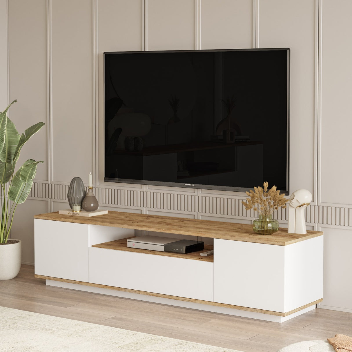Meubles de télévision Salerne Atlantique Pine Wit Melamine 180x44.6x44.5 cm