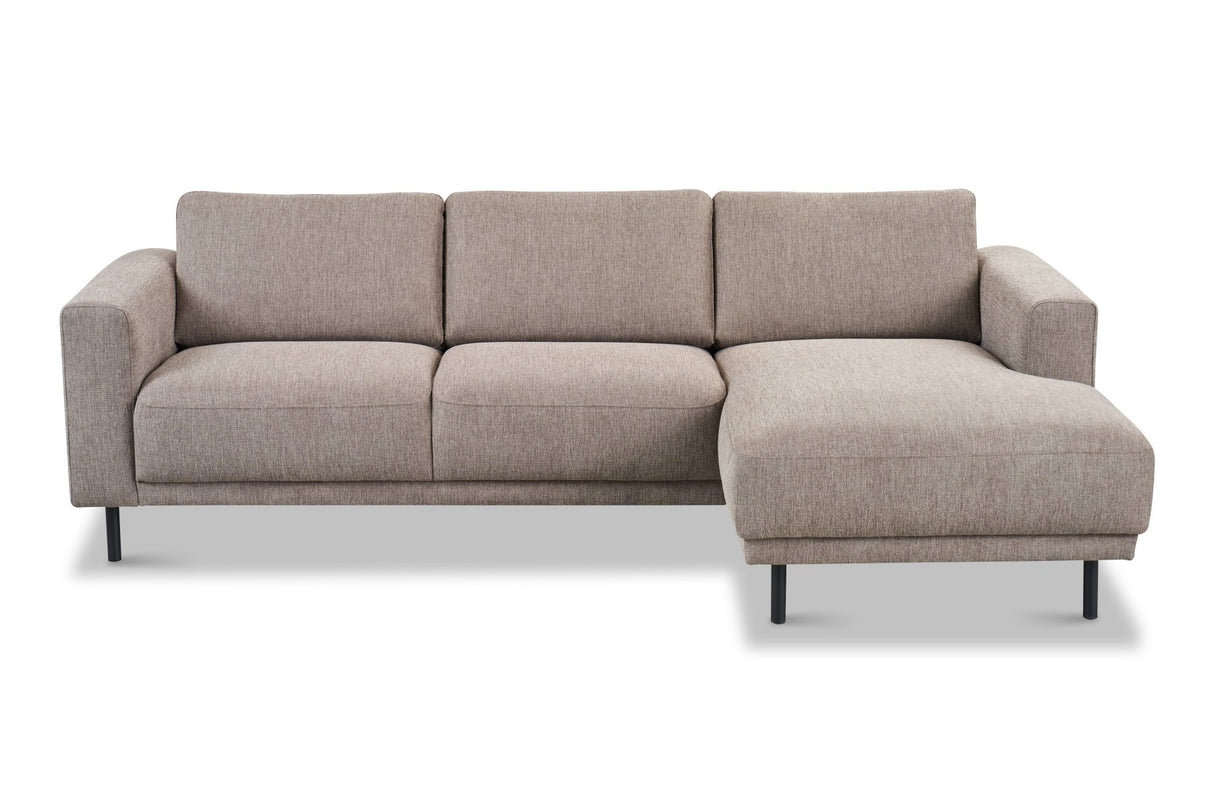 Canapé d'angle moderne droit taupe en tissu Aniko avec chaise longue 238x142x78 cm