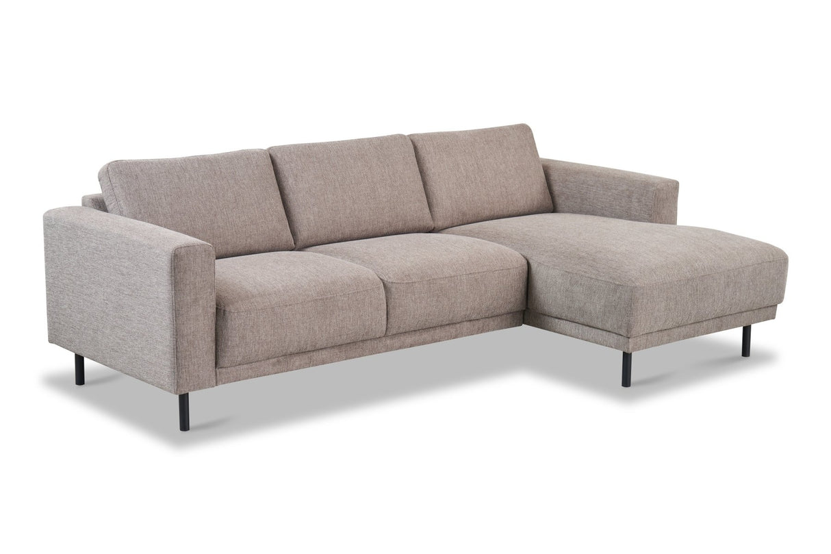 Canapé d'angle moderne droit taupe en tissu Aniko avec chaise longue 238x142x78 cm