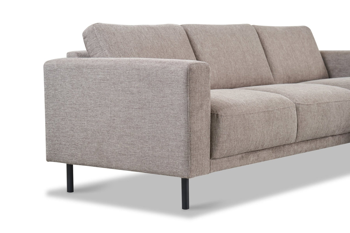 Canapé d'angle moderne droit taupe en tissu Aniko avec chaise longue 238x142x78 cm