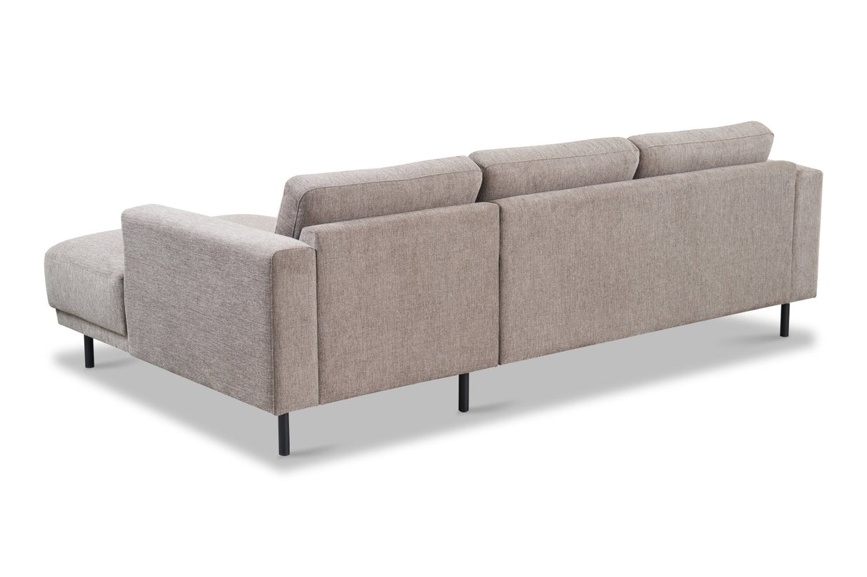 Canapé d'angle moderne droit taupe en tissu Aniko avec chaise longue 238x142x78 cm