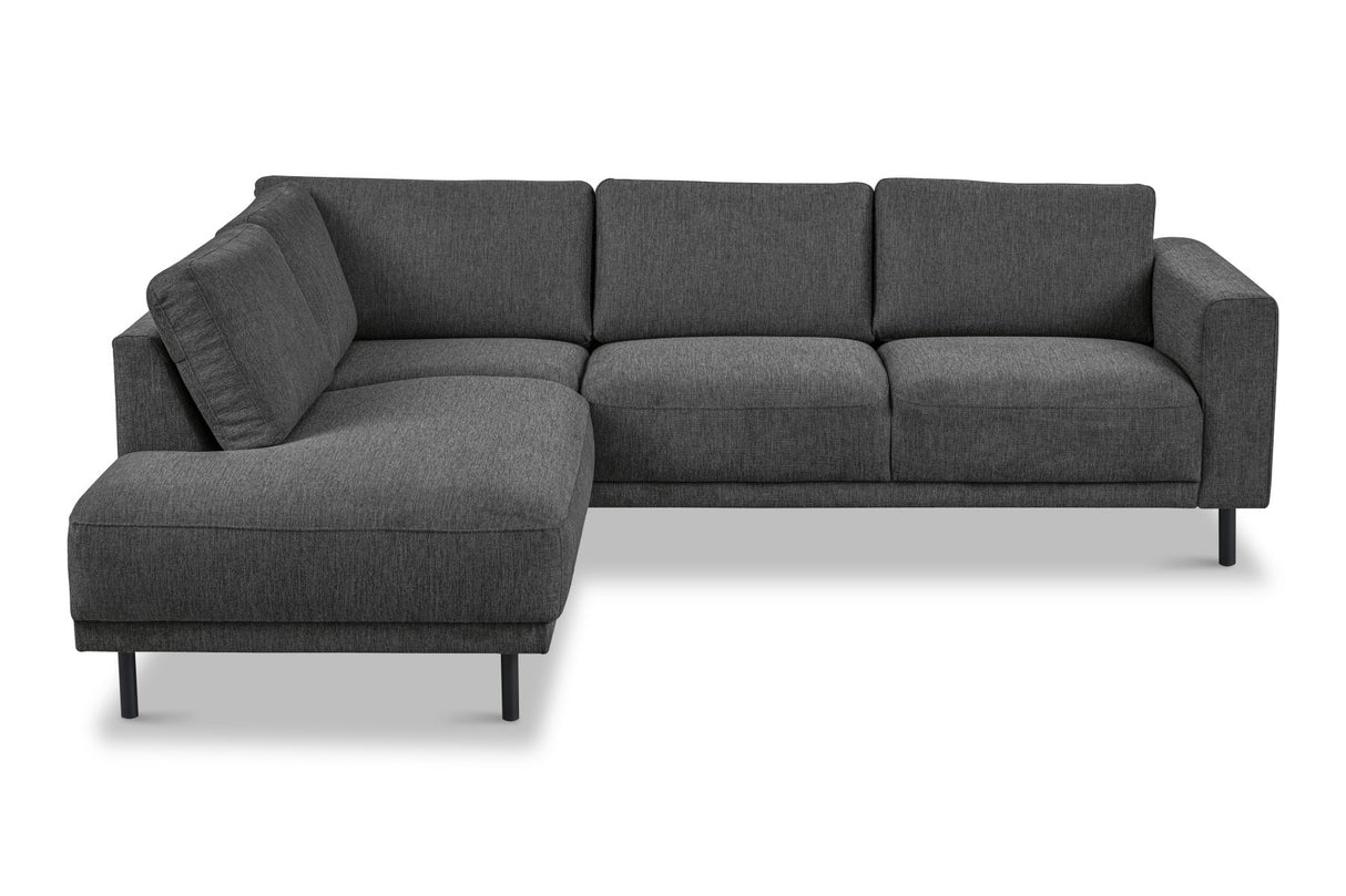 Canapé d'angle moderne 3 places gauche en tissu anthracite Aniko avec repose-lèvres 240x197x78 cm