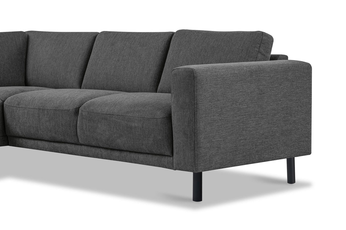 Canapé d'angle moderne 3 places gauche en tissu anthracite Aniko avec repose-lèvres 240x197x78 cm