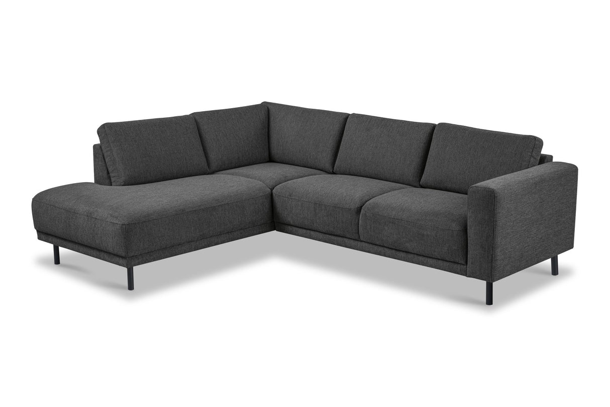 Canapé d'angle moderne 3 places gauche en tissu anthracite Aniko avec repose-lèvres 240x197x78 cm