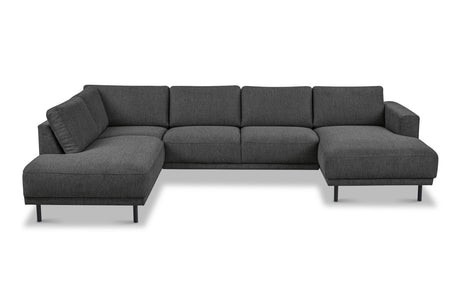 Moderne U-Bank Hoekbank Links Antraciet Stof Aniko 310x197x78 cm