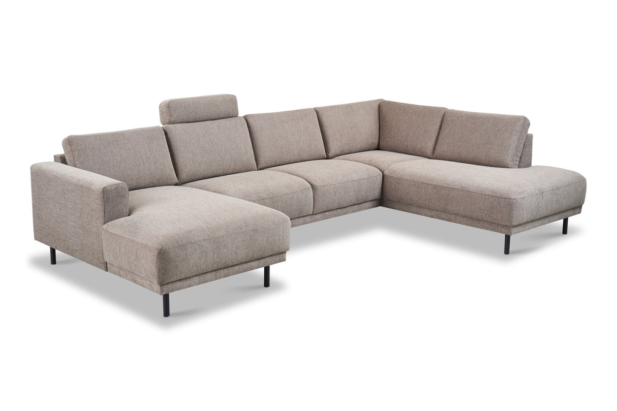 Moderne U-Bank Hoekbank Rechts Taupe Stof Aniko 310x197x78 cm