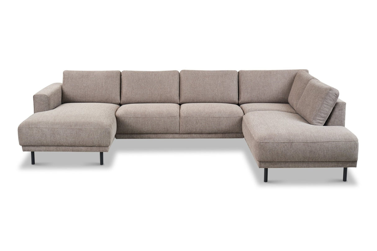 Moderne U-Bank Hoekbank Rechts Taupe Stof Aniko 310x197x78 cm