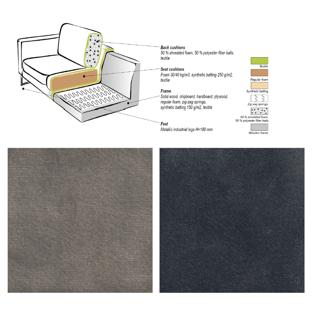 Canapé d'angle en velours taupe champagne avec coussins déhoussables Quinn - gauche