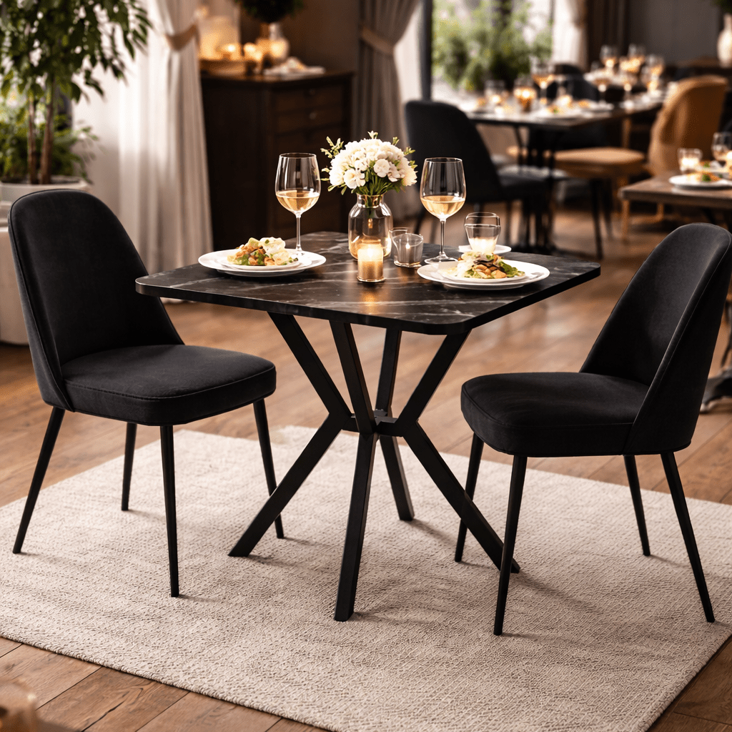 Bistro eettafel zwart marmerlook melamine - 70x70 cm - Elmo