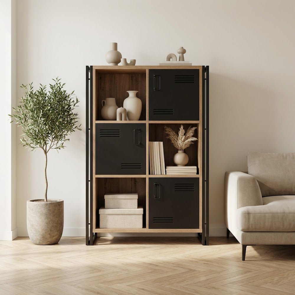 Bibliothèque Cosmo Pine Pine Black Mélamine 89x127x35 cm