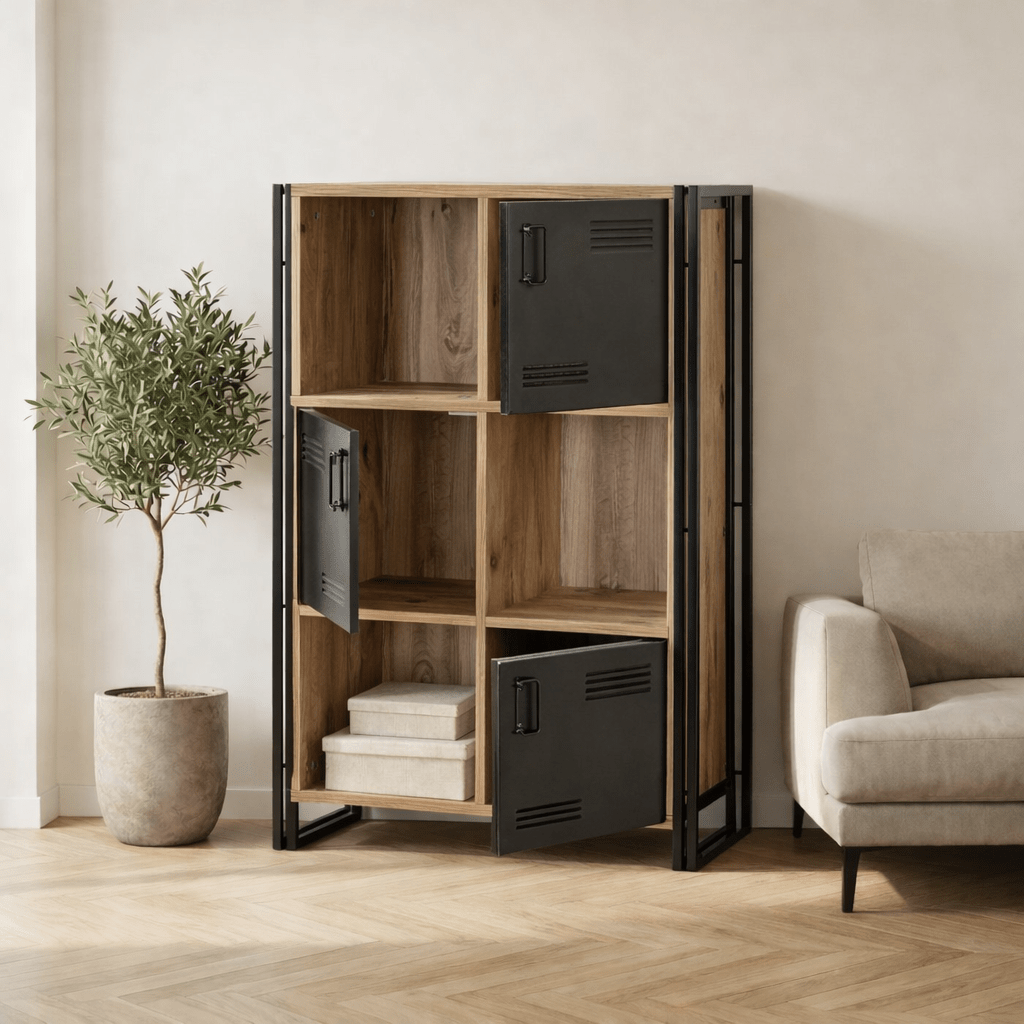 Bibliothèque Cosmo Pine Pine Black Mélamine 89x127x35 cm