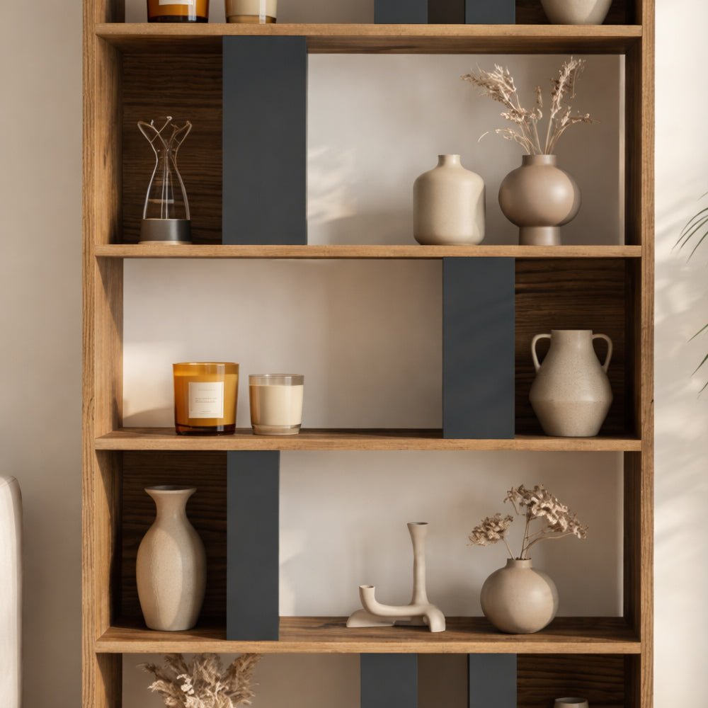 Boekenkast Lima Walnoot Antraciet Melamine 90x180x20 cm