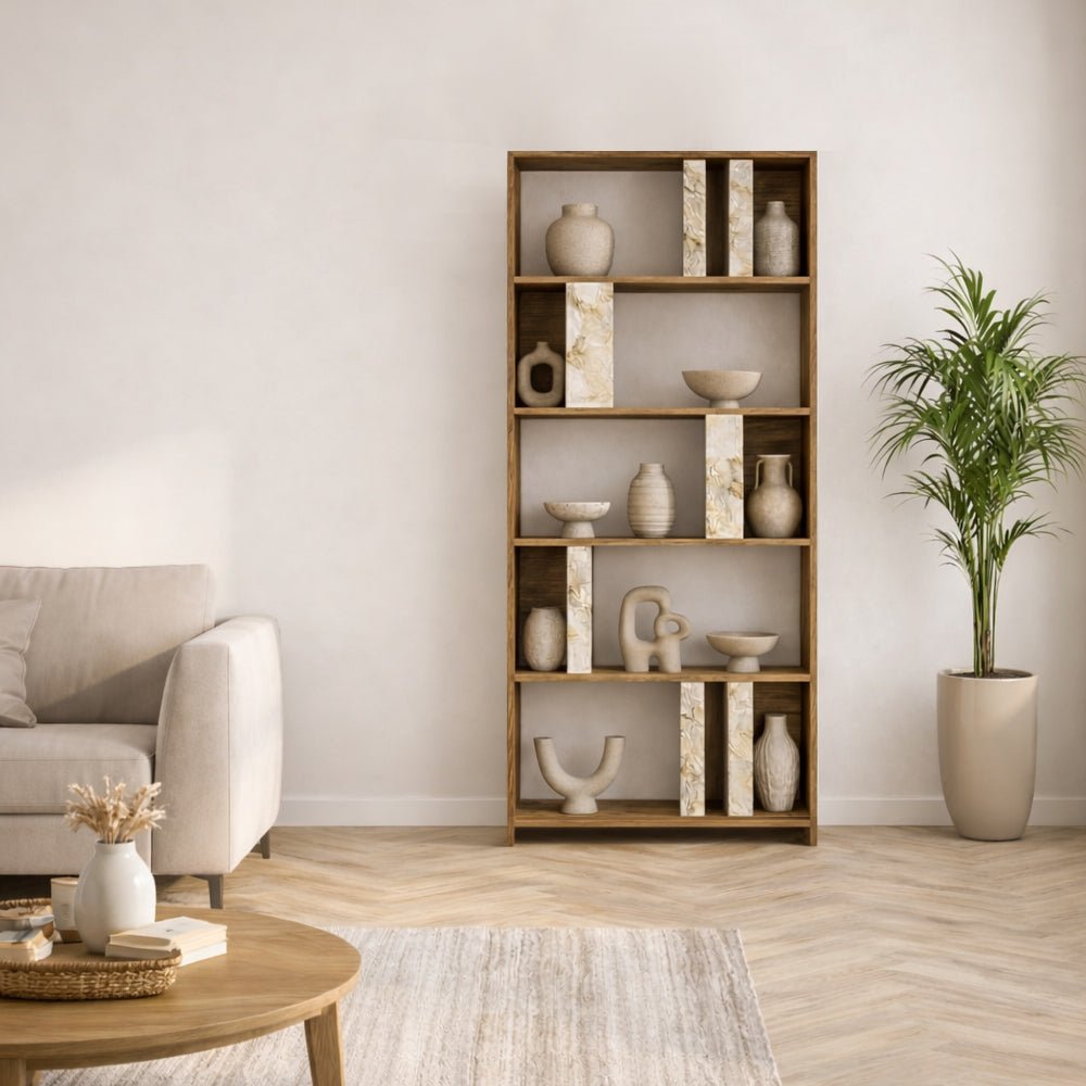 Bibliothèque Lima Walnut White Marmer Melamine 90x180x20 cm