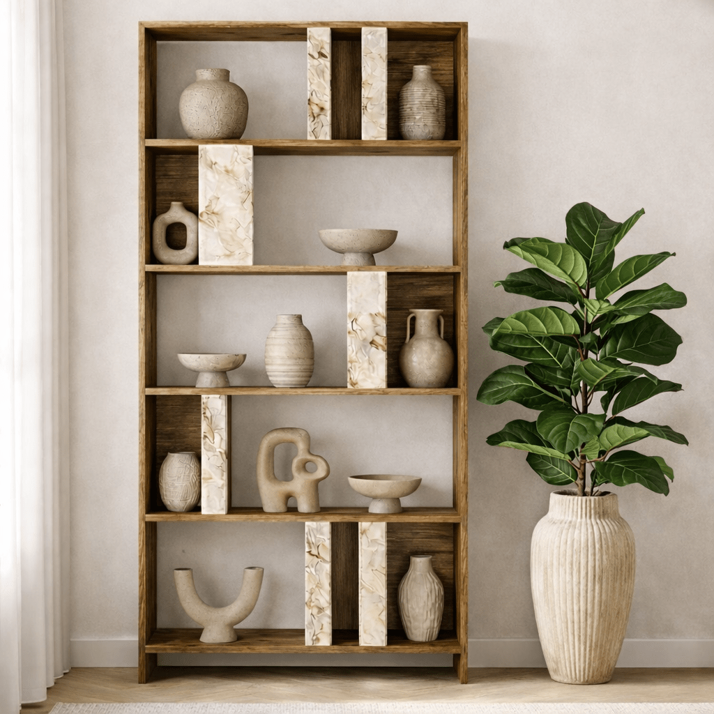 Bibliothèque Lima Walnut White Marmer Melamine 90x180x20 cm