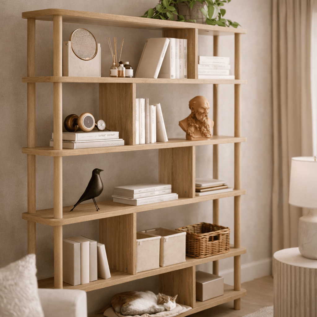 Japandi boekenkast dennenhout melamine Meta 120x168,5x28 cm