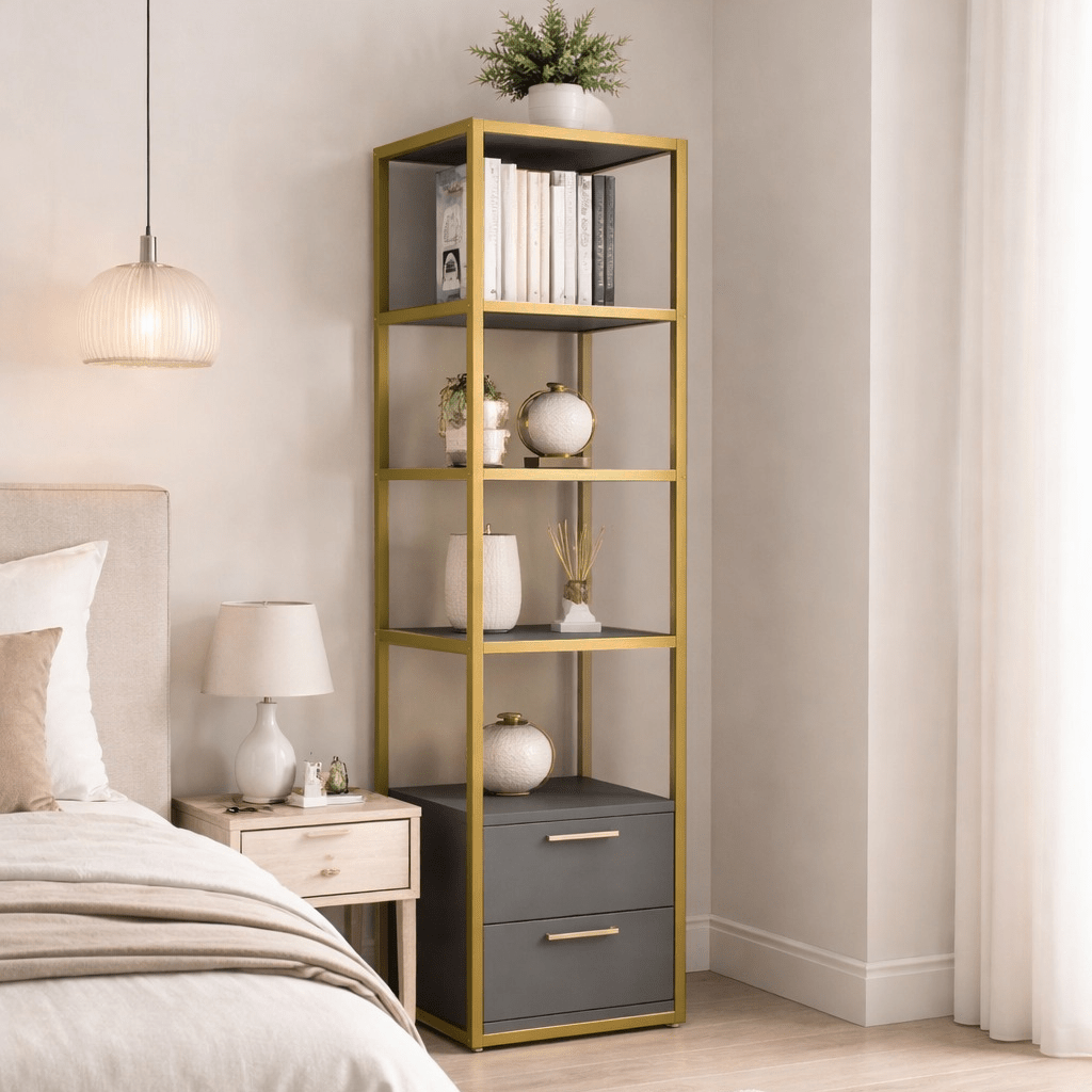 Boekenkast Robbins Gold Goud Antraciet Melamine 39x160x39 cm