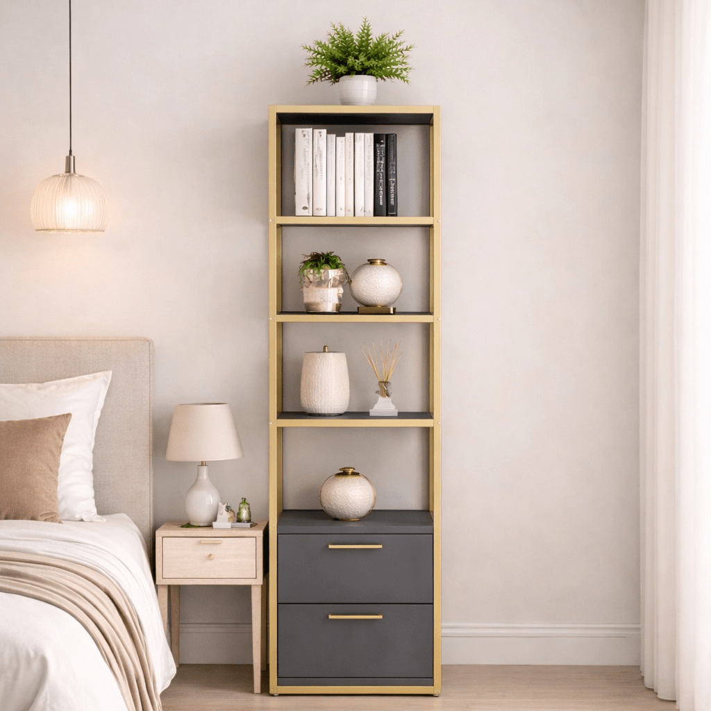 Boekenkast Robbins Gold Goud Antraciet Melamine 39x160x39 cm
