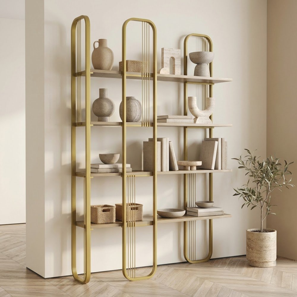 Bibliothèque Sierra Jaune Mélamine 124x182x26 cm