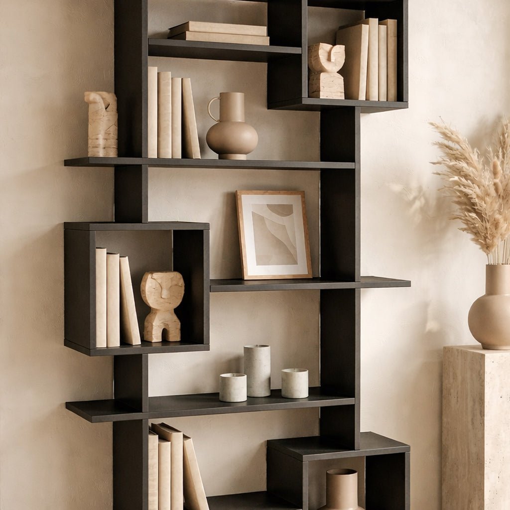 Bibliothèque soto anthracite mélamine 92x173x28 cm