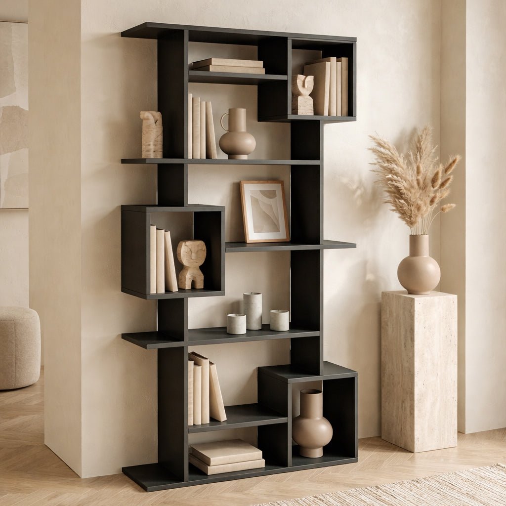 Bibliothèque soto anthracite mélamine 92x173x28 cm