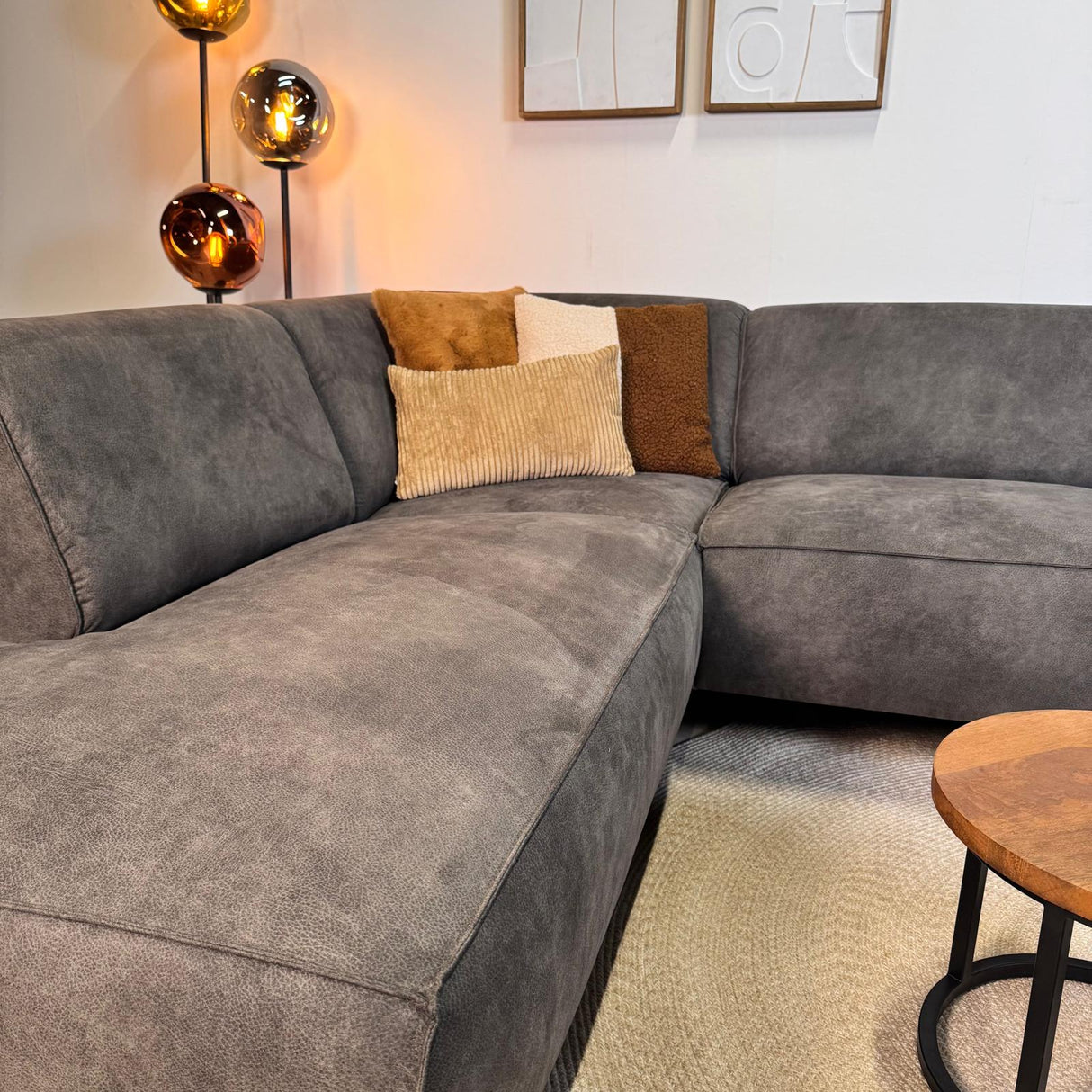 Canapé d'angle industriel en éco-cuir anthracite Brisbane - gauche