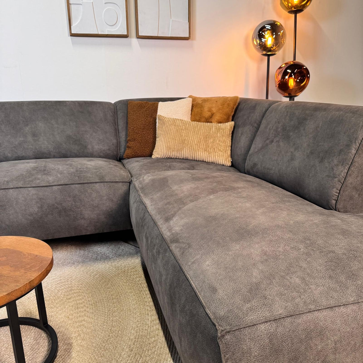 Canapé d'angle industriel en cuir écologique anthracite Brisbane - droit