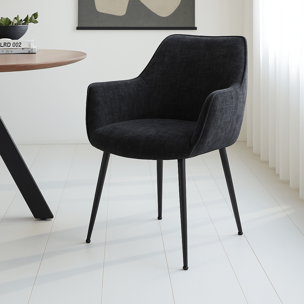 Chaise de salle à manger Chenille Noir Tissu Sev - Avec accoudoir