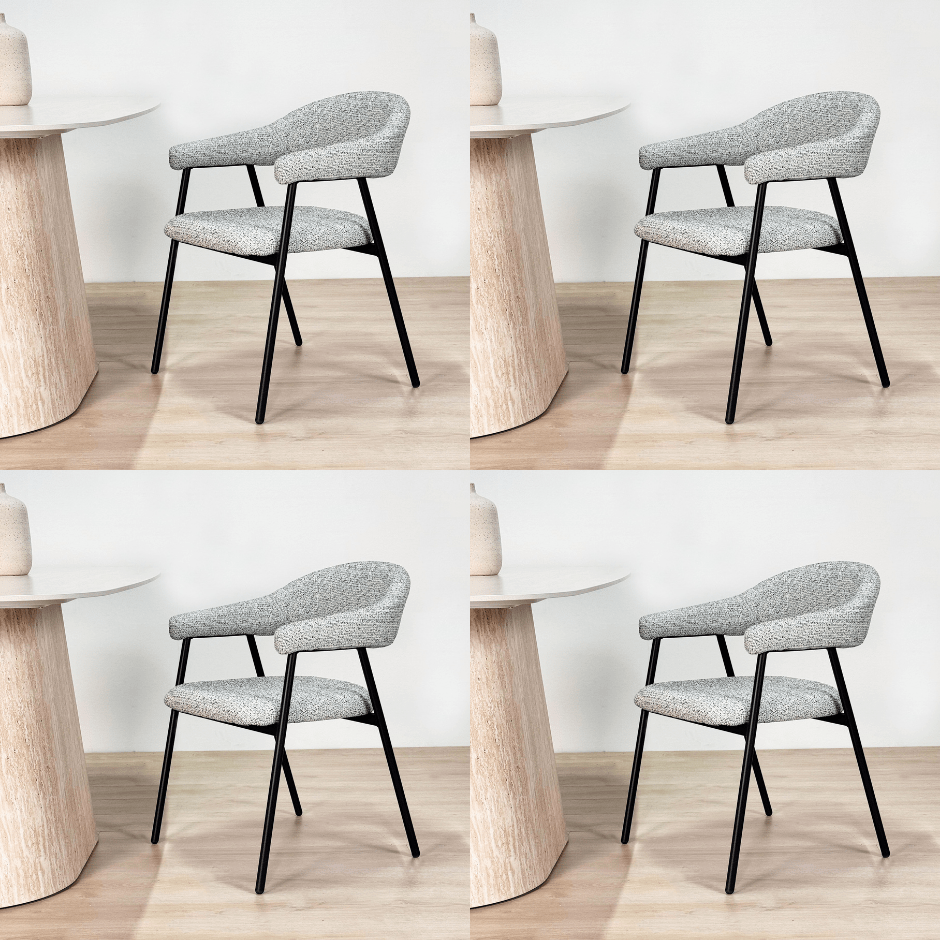 Eetkamerstoel Set van 4 Bouclé Grijs Lisa - Zwart Frame