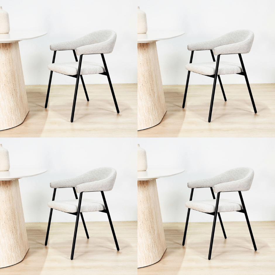 Eetkamerstoel Set van 4 Bouclé Beige Lisa - Zwart Frame