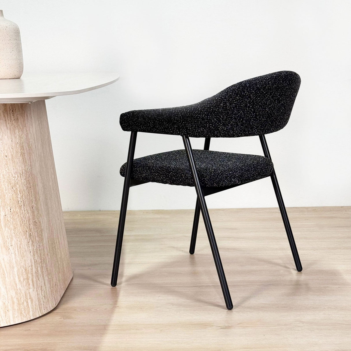 Eetkamerstoel Set van 4 Bouclé Zwart Lisa - Zwart Frame