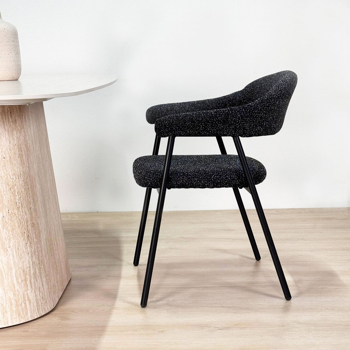 Eetkamerstoel Set van 4 Bouclé Zwart Lisa - Zwart Frame