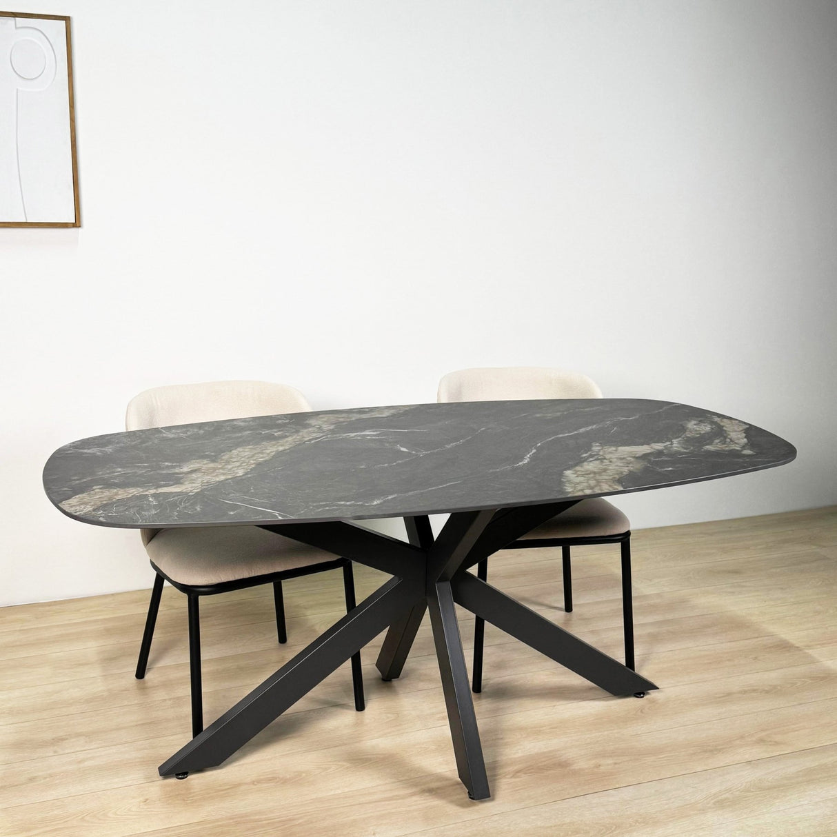 Table à manger Dolore 180x90 cm Danois Ovale Effet Marbre Noir