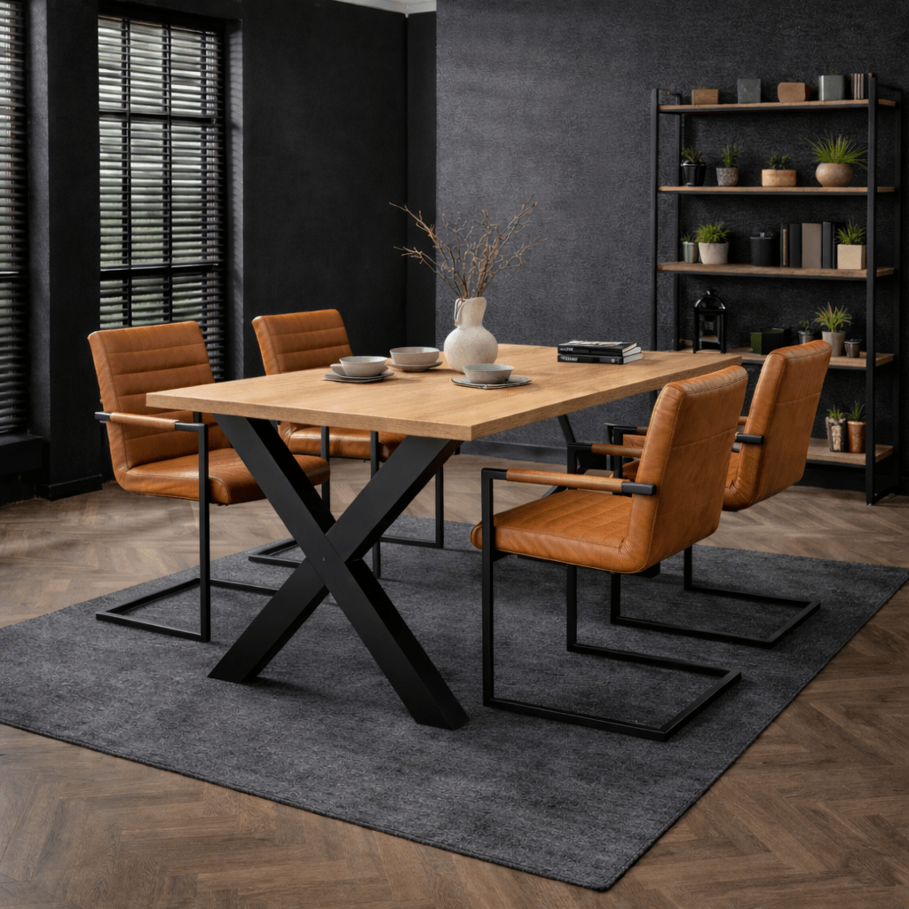 Eettafel Lenzo Rustiek Eiken - Zwarte X-poot