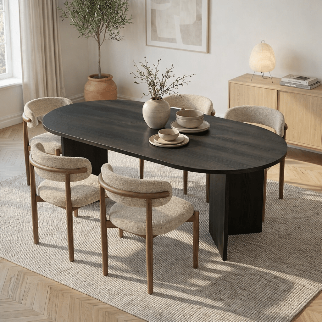 Ovale eettafel Zwart melamine - Japandi - 200x89,5x75 cm - Sota