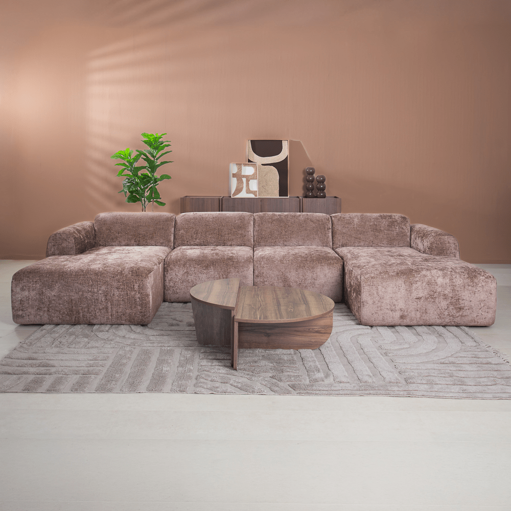 Banken-U-bank taupe chenille stof - 342x165 cm - Shane-Dimehouse