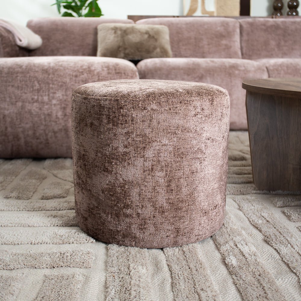 Tissu chenille Hockers-Hocker taupe - 40x40x35 cm - Mara-Dimehouse