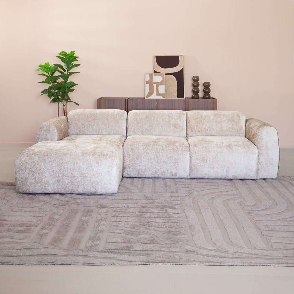 Banken-Hoekbank beige chenille stof - 292x170 cm - Shane - links-Dimehouse