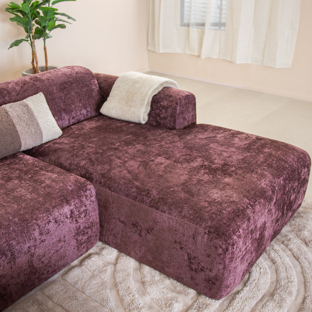 Hoekbank paars chenille stof - 292x170 cm - Shane - rechts